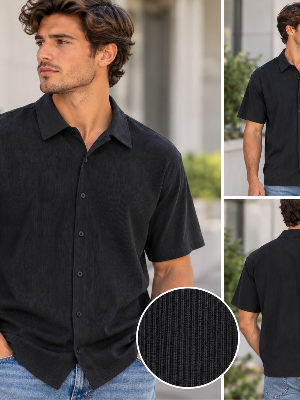Claiborne Men’s XXL Black Short Sleeve Button Up Shirt Textured